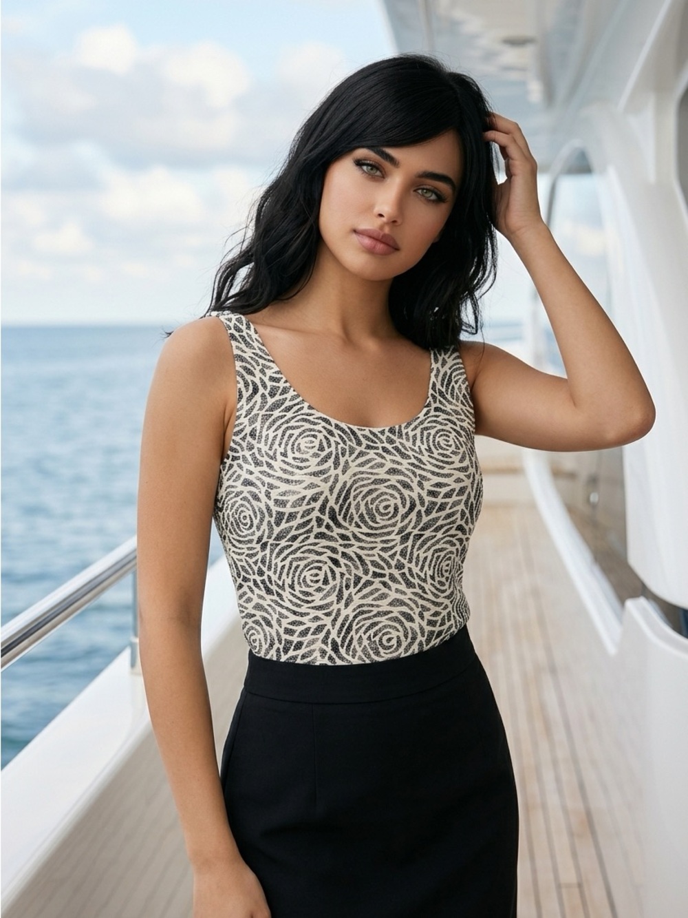 Joseph Ribkoff Classic White Gray Office Tank Top Rose Swirl-12